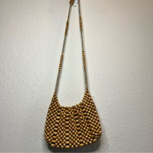 Vintage beaded Crossbody bag ☀️ wooden beads and gold chain ☀️
